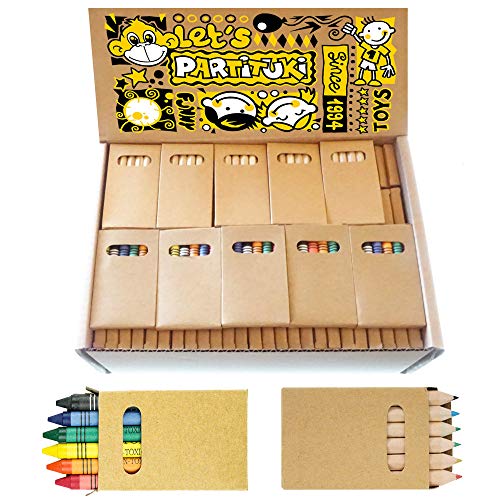 Sets de 50 Cajas de Ceras Infantiles y 50 de Lapices de Colores Partituki. 6 Crayons por Caja. 600 en Total. Ideal Fiesta de Cumpleaños Infantiles, Recuerdos de Bodas y Colegios