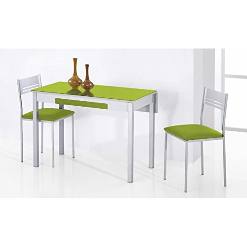 SHIITO Mesa de Cocina Extensible 90x50 cm con un ala caída y Tapa de Cristal