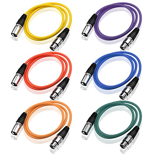 SIENOC Pack de 6 piezas de 1 metro cables de Audio XLR macho a XLR hembra de micrófono Cables de Color (Verde, azul, púrpura, rojo, amarillo, Orange)