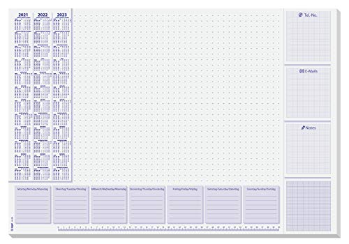 Sigel HO355 Vade, bloc de notas, diseño planning semanal con horarios y calendario trianual, A2 (59,5 x 41 cm), azul y blanco, 30 hojas