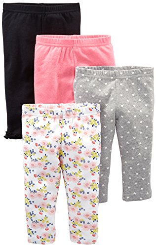 Simple Joys by Carter's pantalón para niñas pequeñas, paquete de 4 ,Black/Bright Pink/Gray Dot/Floral ,6-9 Meses