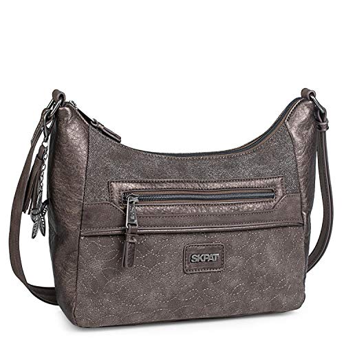 SKPAT - Bolso de Mujer Bandolera Tipo góndola. para Diario Paseo o Vestir. cómodo y Lona Efecto Metal y Cuero PU. diseño Original y Bonito 303856, Color Marron SKPAT - Bolso de Mujer Bandolera Tipo góndola. para Diario Paseo o Vestir. cómodo y Lona Efecto Metal y Cuero PU. diseño Original y Bonito 303856, Color Marron