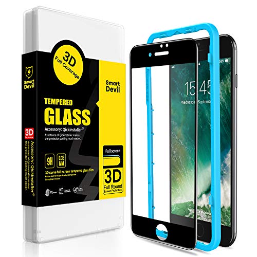 SmartDevil Protector Pantalla de iPhone SE 2020/8/7,Cristal Templado iPhone SE 2020/8/7,Vidrio Templado [Fácil de Instalar] [3D Borde Redondo] para iPhone SE 2020/8/7
