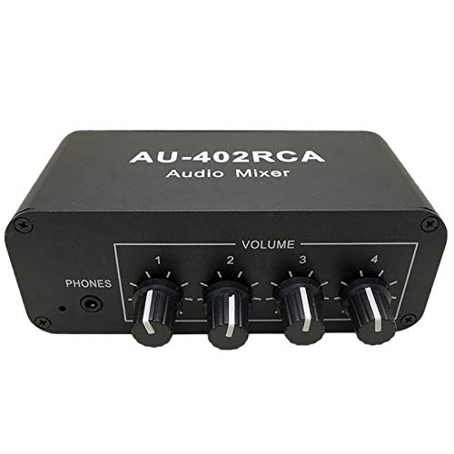 SNOWINSPRING Mezclador RCA de MúLtiples Fuentes Reverberador de Audio EstéReo Conmutador Interruptor de Audio Controlador de 4 Entradas y 2 Salidas Controlador de Volumen de Auriculares