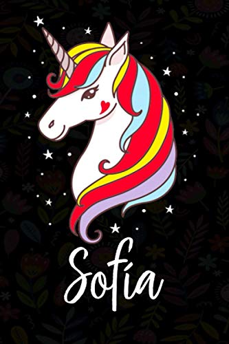 Sofía: Cuaderno de notas unicornio para niña con nombre personalizado Sofía, cuaderno unicornio , perfecto regalo de cumpleaños y navidad o San Valentíno ,110 paginas, Cubierta negra brillante