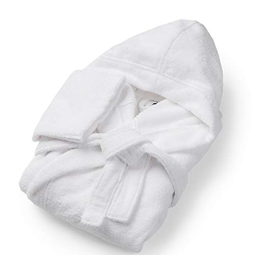 SOHYGGE - Albornoz de baño para hombre, 100% algodón rizo 450 gr/m2, ecológico sin productos químicos Oeko-Tex – Albornoz para hombre con capucha suave y absorbente (L, blanco)