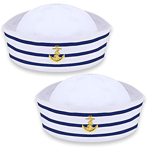 Sombrero Blanco de Capitán de Marinero, Sombreros de Fiesta para Adultos, Elegante Sombrero azul Marino, Traje de Marinero para Mujer/Hombre para Fiestas en Yates Marinos y Cosplay (Paquete de 2)