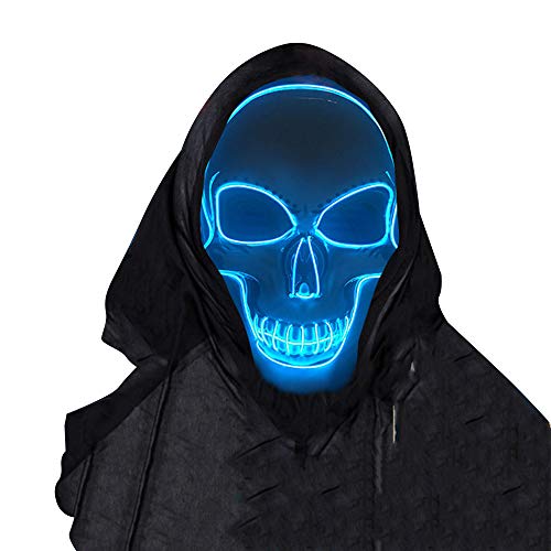 SOUTHSKY LED Mascara Disfraz de Luces Neon Led Brillante Craneo Mask EL Wire Light Up 3 Modos For Halloween Costume Cosplay Party(Azul)