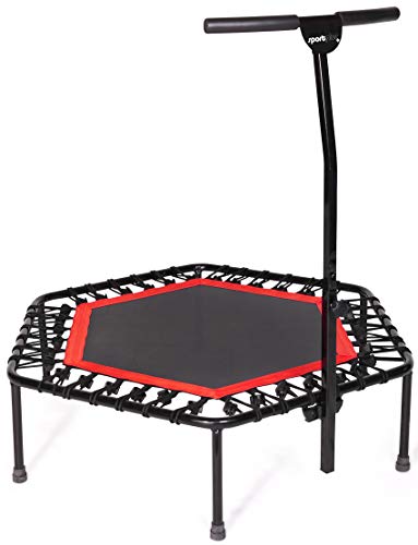 SportPlus Trampolín Fitness con Mango Regulable – Cama Elástica para Adultos – Ideal para Ejercicios en Casa - Carga Máxima de 130 Kg - Diámetro 110 cm