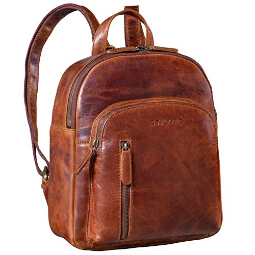 STILORD 'Summer' Mochila Urbana Mujer de Cuero Pequeña Backpack Vintage Bolso de Mano Mochila Elegante para Salir Shoppping Viaje de Auténtica Piel, Color:Kara - Cognac