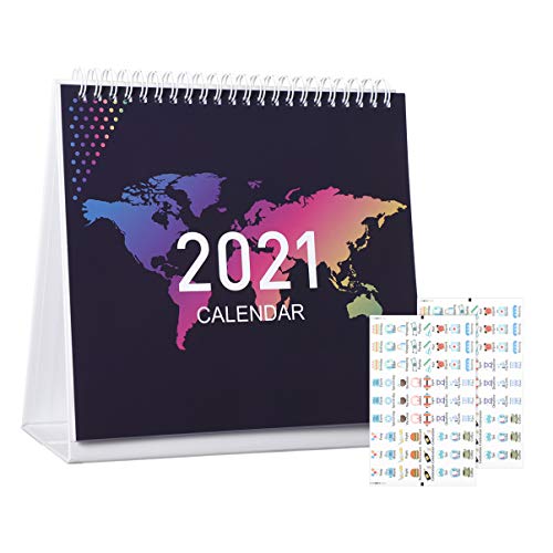 STOBOK 2021 Calendario de Escritorio Año Completo Flip Permanente 12 Meses Planificador Diario Calendario de Escritorio 2021 con Pegatinas para Viaje de Negocios Escuela Hogar