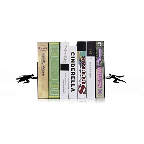 Sujetalibros Decorativo Libro y héroe |Metal Superhero Book Ends |Sujetalibros únicos |Regalos for geeks |Regalos for amantes de los libros |Cool Book Stopper (Color : Black)