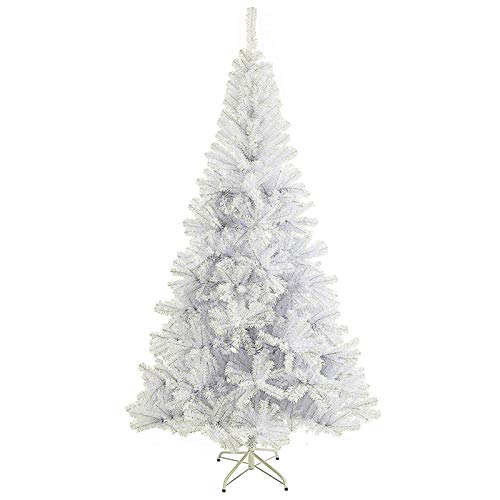 SunJas Árbol de Navidad Artificial Pino 120/150/180/210CM Árbol Espeso y Lujo Verde/Blanco/Nevado con Copos de Nieve Blancos y Piñones de Pino Soporte Metálico Árboles - Blanco, 180cm, 600 Puntas