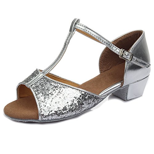 SWDZM Niñas Estándar de Zapatos de baile latino Satén Ballroom modelo-ES-205 Plateado 30.5 EU SWDZM Niñas Estándar de Zapatos de baile latino Satén Ballroom modelo-ES-205 Plateado 30.5 EU