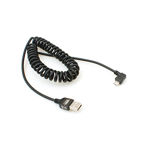 System-S Cable de espiral Micro USB 2.0, acodado ángulo de 90 grados, (Conector izquierdo/macho) Cable de datos, cable de carga 150 cm