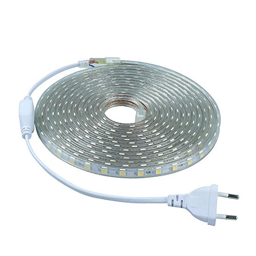 Tiras LED SMD5050 60Led/m 220v 6000K Luz Fria (1 Metro) IP65 Impermeable Con Enchufe Sin Pegatina ONSSI LED
