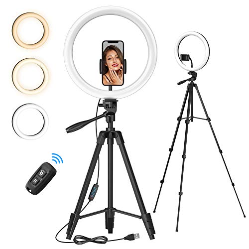 TONOR Anillo de luz para Selfies de 12"con Soporte para trípode, Obturador Remoto Bluetooth con Soporte para teléfono para Zoom/TikTok/Maquillaje/Youtube/Fotógrafo, Compatible con iOS/Android