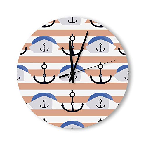 Traasd11an 12 Inch Round Wood Wall Clock, Battery Operated, Ship Anchor Creativity Decorative Wooden Clock for Living Room, Dining Room, Kitchen