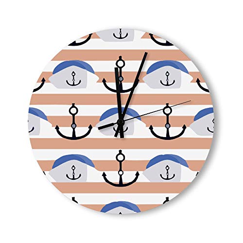Traasd11an 12 Inch Round Wood Wall Clock, Battery Operated, Ship Anchor Creativity Decorative Wooden Clock for Living Room, Dining Room, Kitchen Traasd11an 12 Inch Round Wood Wall Clock, Battery Operated, Ship Anchor Creativity Decorative Wooden Clock for Living Room, Dining Room, Kitchen