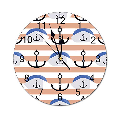 Traasd11an 12 Inch Round Wood Wall Clock, Battery Operated, Ship Anchor Creativity Decorative Wooden Clock for Living Room, Dining Room, Kitchen