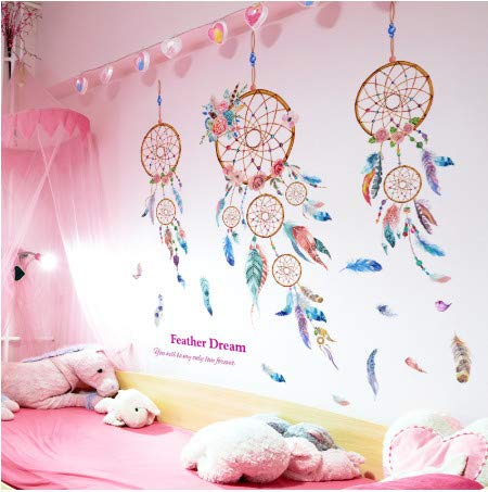 TTBH Dreamcatcher Wall Sticker DIY Cartoon Feathers Mural Decals For House Kids Room Baby Bedroom Nursery Decoration
