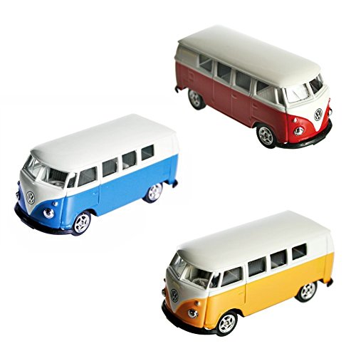 Unbekannt 1 Pieza VW T1 Bus Furgoneta Un vehículo de metal en miniatura. Autobús de juguete. Colección Bulli. Color aleatorio: amarillo anaranjado, rojo burdeos o azul