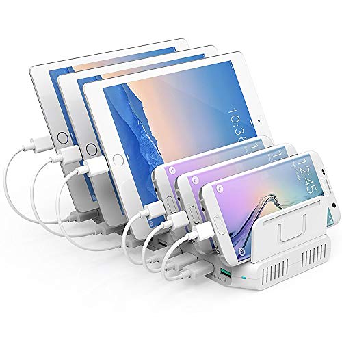 UNITEK 10 Puertos USB Cargador con estación de Acoplamiento/Organizador para Smartphone, Tablet / 2 x QC 3.0 96 W/Universal, Y-2190A, Blanco, 96 W con 8 x USB + 2 x qc 3.0