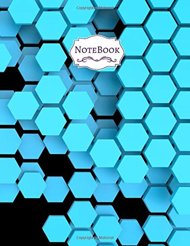Unlined notebook Blockchain distributed ledger technology blue hexagon six-sided polygon symbol on black background cover, Unlined,Blank page, 100 pages - Large(8.5 x 11 inches)