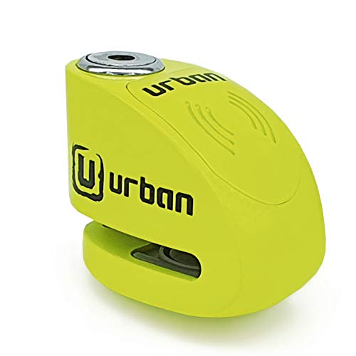 URBAN UR906X Candado Antirrobo Moto Disco Alarma 120 dB, Eje 6 mm Universal, Amarillo Flúor