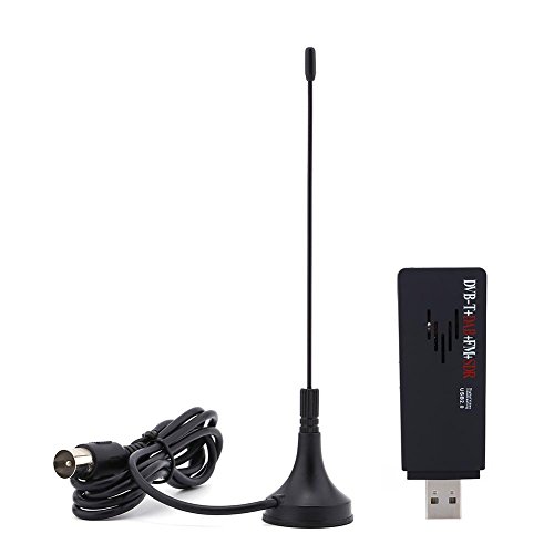 USB 2.0 Digital DVB-T SDR + Dab + FM HDTV TV Stick + RTL2832U Sintonizador de TV con Montaje de succión de Antena y Control Remoto para grabación de programas de Radio y Video terrestre Digital