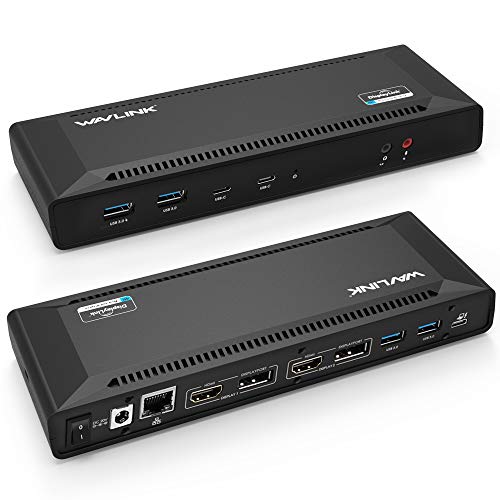 USB C Bases de Conexión Docking Station, WAVLINK Dual 4K Docking Station con suministro de energía de 60W,Dual 4K@60Hz,Single 5K@60Hz,2xDisplay Port 1.2,2xHDMI 2.0,4xUSB 3.0,2x Type C,Gigabit Ethernet