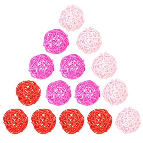 VALICLUD 15 Piezas Bolas de Ratán Bola de Mimbre Tejida de Ratán Colgantes Colgantes Mesa Del Día de San Valentín Decoraciones para Bodas (Rosa + Rosa + Rojo)