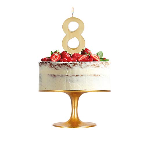 Velas grande 15,5 cm para tarta de cumpleaños número 8 color oro metalizado - ideal para fiestas de cumpleaños, aniversarios, baby shower, fiestas, celebraciones, bodas de oro o plata - 1 unidad