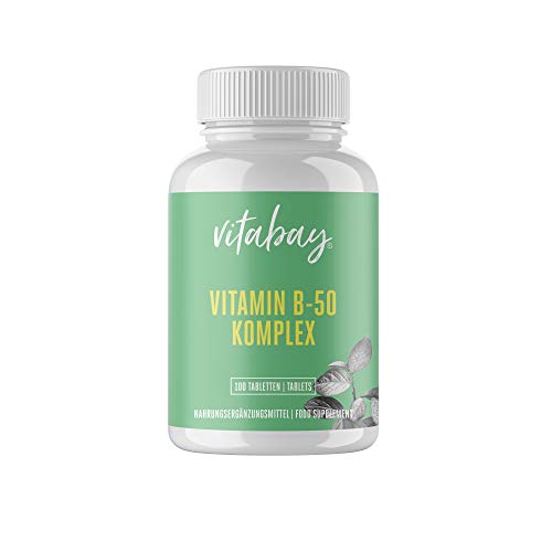 Vitamina B-50, 100 Comprimidos • Complejo de Vitamina B • Contiene Todas las Vitaminas B • Para Vegetarianos y Veganos • Dosis Alta • Calidad alemana