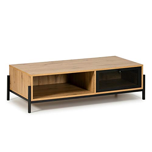 VS Venta-stock Mesa Centro Ali 1 Cajón, Color Madera y Negro, Melamina y Metal, 114 cm (Largo) 55 cm (Profundo) 38 cm (Alto) VS Venta-stock Mesa Centro Ali 1 Cajón, Color Madera y Negro, Melamina y Metal, 114 cm (Largo) 55 cm (Profundo) 38 cm (Alto)