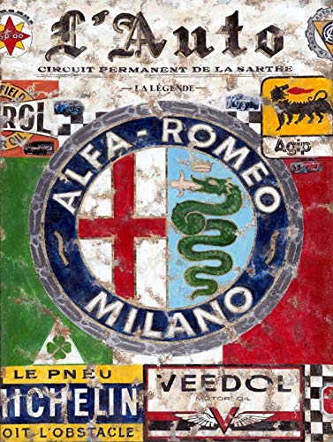 Vvision Alfa Romeo Milano El Arte Pintura de Hierro Cartel de Pared de Chapa Placa de Metal Cartel de decoración de Pared para el hogar Garaje Tienda Bar