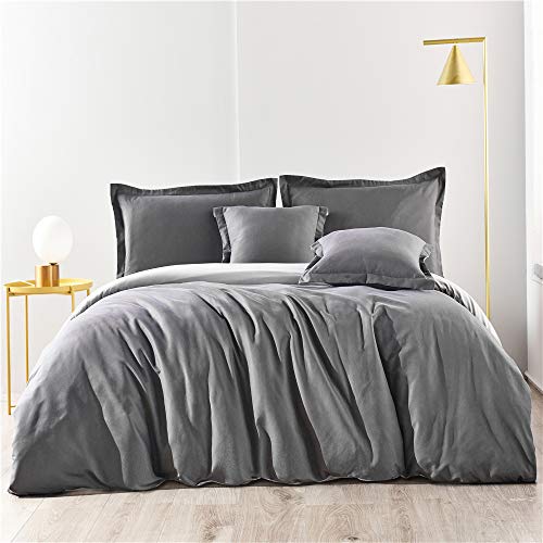 Wajade - Juego de ropa de cama reversible (135 x 200 cm), color gris y antracita