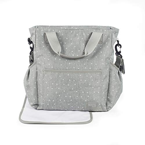 Walking Mum. Bolso Organizador Dreamer. Bolsa de Bebé para Silla de Paseo con Cambiador. Resistente y de Mucha Capacidad. Color Gris con Estampado de Estrellas. Medidas 38X36X13 cm.