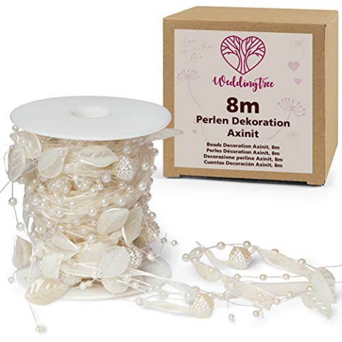WeddingTree Guirnalda de perlas blancas 25m - Cinta de perlas para decoración de bodas y fiestas Cumpleaños Bautizos Navidad - 1 rollo