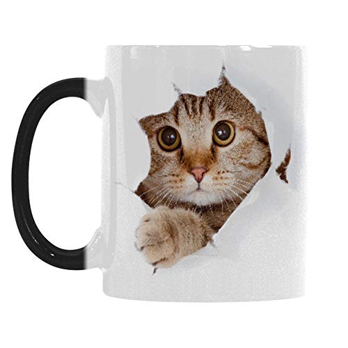 Wekity Magische Kaffeetasse Farbwechsel lustige Tasse gato café té cerámica singular Warmmeempfindliche taza de Navidad regalo para mujeres, hombres y niños (gato)