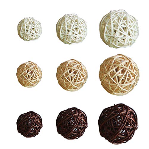 Wenlai 30 Piezas Bolas de Mimbre Ratán, Accesorios de Aromaterapia, Decorativas Bolas, Rellenos de Jarrón de Esferas Naturales, para Decoración del Hogar, Artesanía, Fiesta(Blanco, Beige, Marrón)