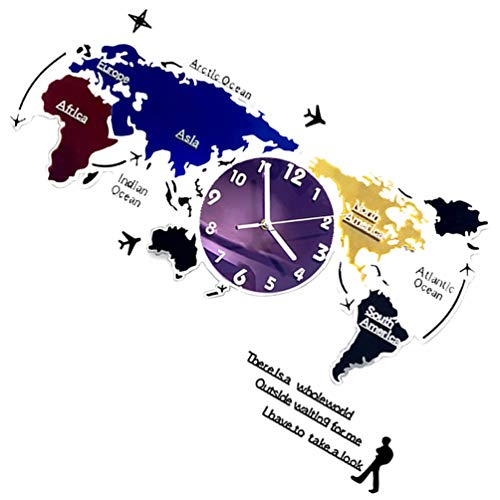 WINOMO Mapa del Mundo Reloj de Pared Nórdico Moderno Minimalista Decoración Luminoso Silencioso Colgante de Pared Reloj Arte de La Pared para El Hogar Sala de Estar Oficina Café Hotel