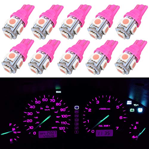 WLJH 10 bombillas multiusos T10 W5W LED 194 168 para interior de coche, cúpula interior, panel de puerta, guantera, paso de cortesía, luces de compartimento para maletero, color rosa