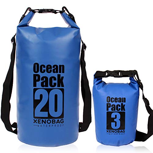 XENOBAG – Bolsa Impermeable – 3 o 20 litros, Dry Bag, Pequeña, Ocean Pack 3 o 20 l, Mochila Impermeable Resistente al Agua, Drybag con Correas Ajustables y Cierre de Seguridad