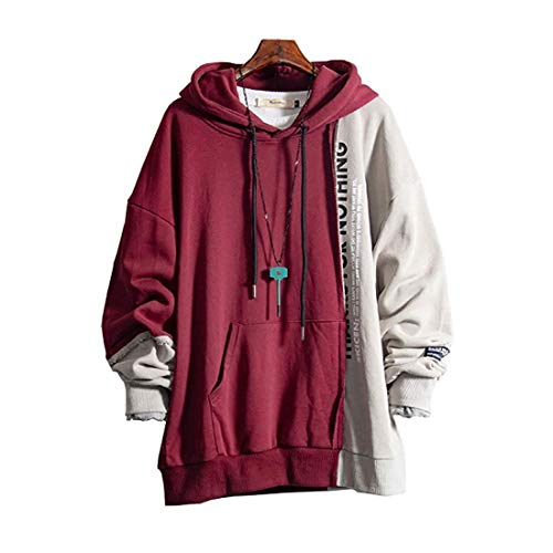 XIAOYAO Hombre Sudadera con Capucha Deportiva Manga Larga Hoodie Camisa de Entrenamiento Casual (Rojo + Gris, XXXL （Altura: 180-185 cm Peso: 75-85 kg）)