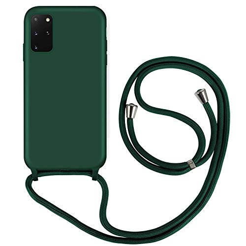 XINYUNEW Funda con Cuerda para Samsung Galaxy S20 FE 5G,Suave Carcasa de Silicona Líquida, Case con Correa Colgante Ajustable Collar Correa de Cuello Cadena Cordón, Verde