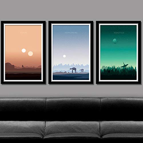XIXISA Carteles e Impresiones inspirados en Star Wars Sunset Landscape Minimalist Canvas Painting Movie Wall Pictures for Living Room Home Decor 50x70cm Sin Marco