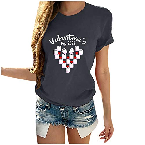 YANFANG Camiseta para Mujer Unisex Traje de Pareja de Manga Corta con Estampado de corazón de San Valentín Negro Gris Blanco