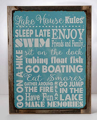 Yilooom Lake House Rules Metal Sign, Country Getaway, Family, Rules to Live by, Cabin Novelty Wall Art Decor Accessories Gifts, Metal, Multicolor, 8 x12 Inches (20 x 30cm)