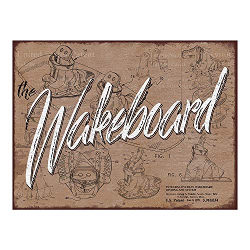 Yilooom The Wake Board Patent Metal Sign for Decorating Lake House, Boathouse, Marina and Mancave Novelty Wall Art Decor Accessories Gifts, Metal, Multicolor, 8 x12 Inches (20 x 30cm)
